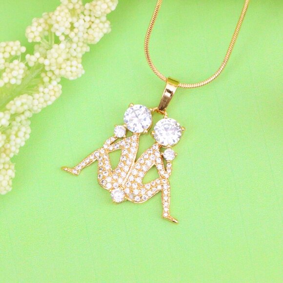 "Gemini Zodiac Rose Gold Pendant with Twin Sparkling CZ Accents, XPPT1543 - Picture 13 of 13